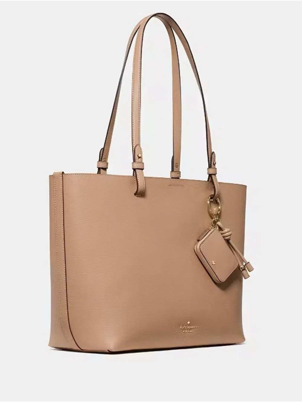 ♠️Kate SpadeTessa Large Leather Tote Bag with Coin Purse Charm, Light Fawn NWT